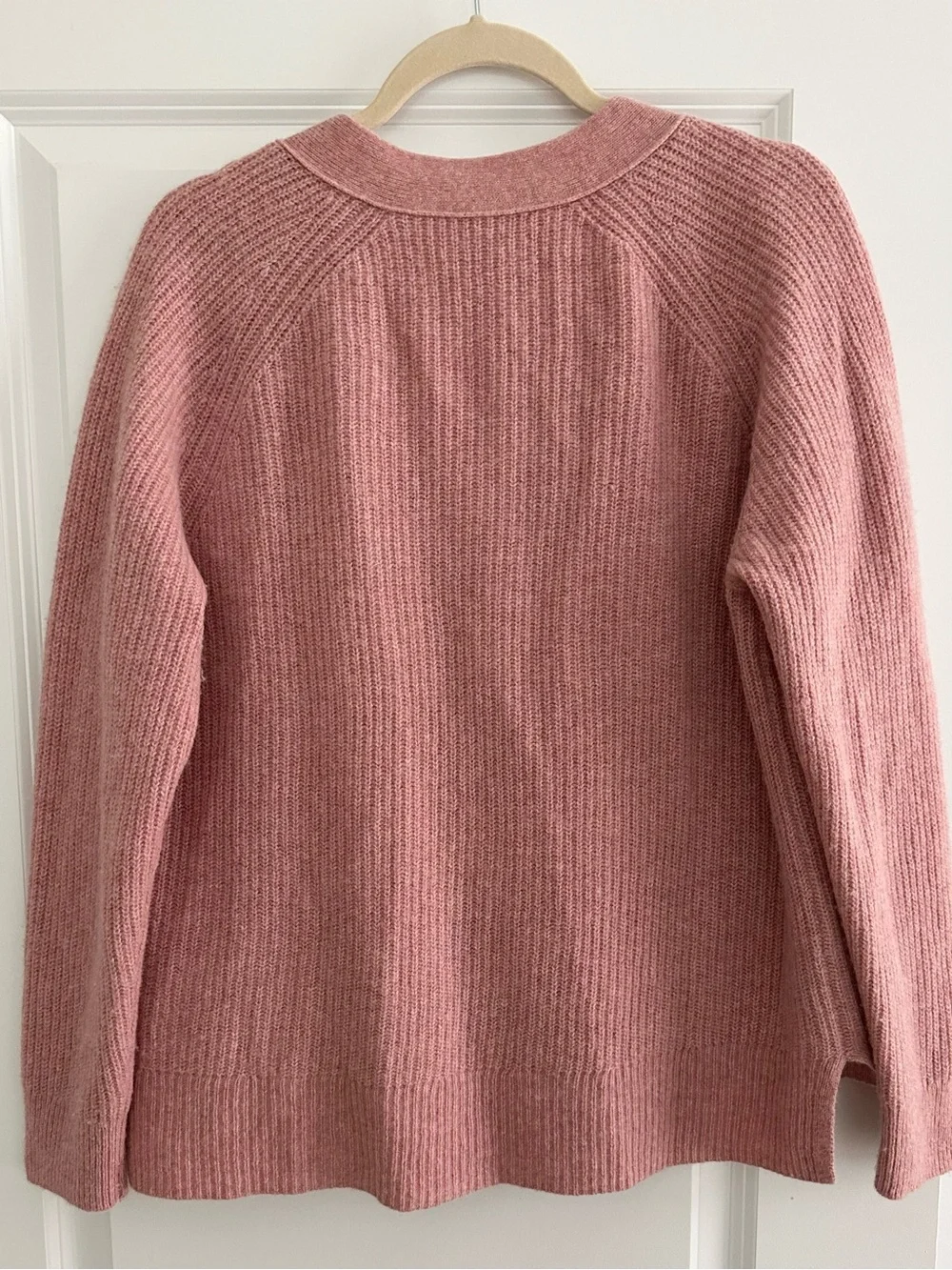 Madewell Merino Wool Pink V-Neck Button Front Lyle Rib Henley Pullover Sweater